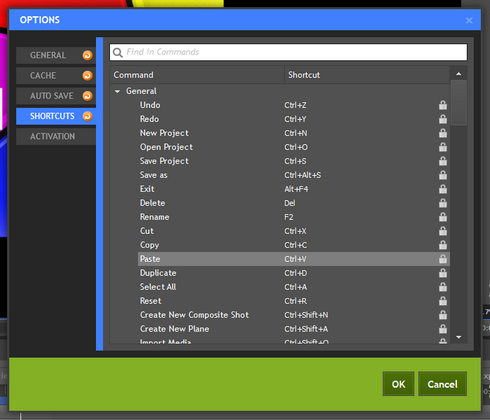 shortcuts editor